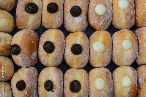 Sweet donuts in market bakery.