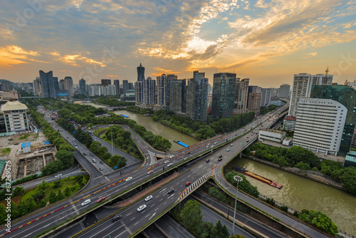 skyline and road intersection at sunset © zhu difeng