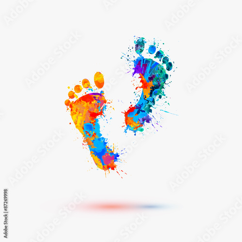 Foot prints. Vector watercolor illustration photo