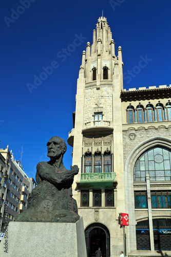 Monument to Francesc Cambo in front of the pension fund "Caixa de Pensions". Barcelona, ​​Spain