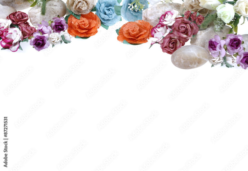 Artificial flowers with stone on white background Artificial flowers with stone on white background