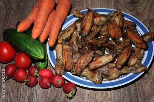 chicken wings and drumstick served with