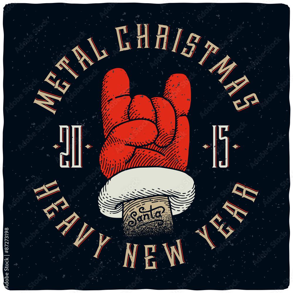 Vettoriale Stock Metal christmas and heavy new year. T-shirt print with  Santa claus hand rock horn gesture. | Adobe Stock