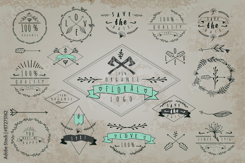 Set of vintage frames and labels.