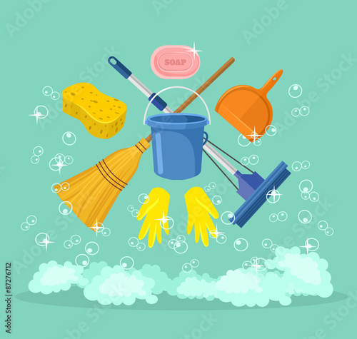 Cleaning vector flat cartoon illustration