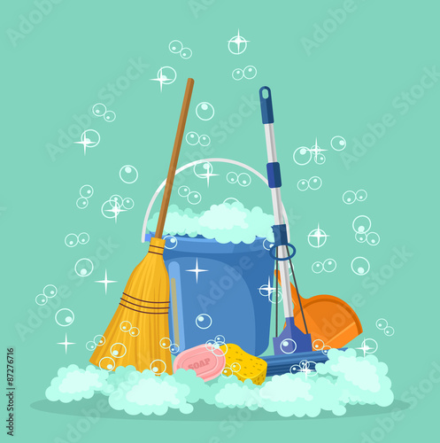 Cleaning vector flat cartoon illustration