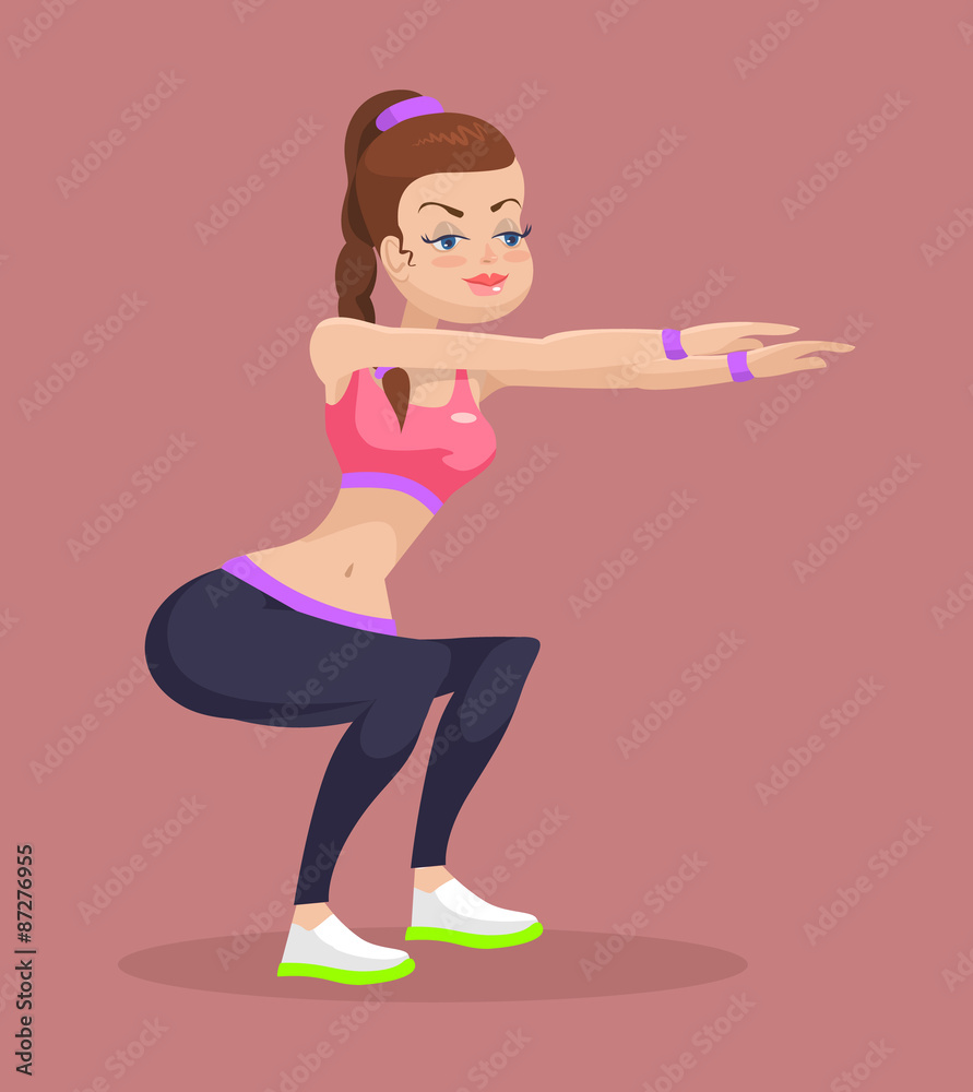 Fototapeta premium Girl doing squats. Vector flat illustration