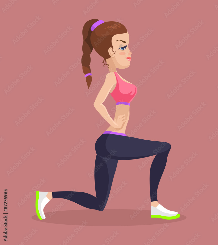 Girl doing lunges. Vector flat illustration Girl doing lunges. Vector flat illustration