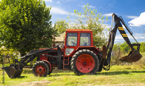 Red tractor closeup