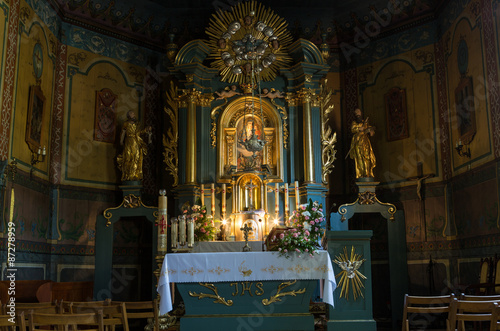  Interior of the wooden antique church in Podstolice near Cracow. Poland