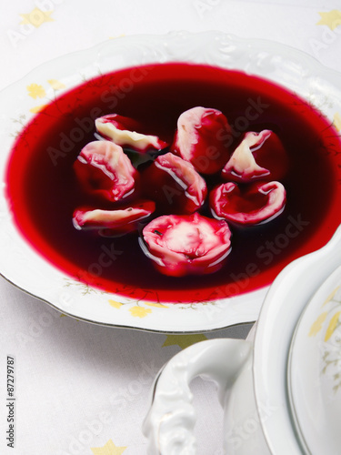 Red borsch with uszka, traditional Christmas Eve dish  photo