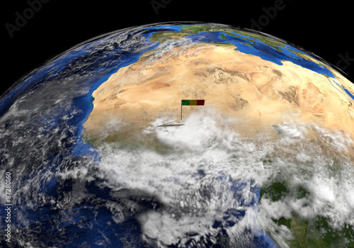 Fototapeta Naklejka Na Ścianę i Meble -  Mali flag on pole on earth globe illustration - Elements of this image furnished by NASA