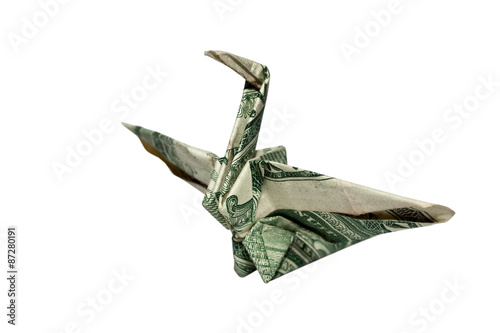 origami crane from a money note