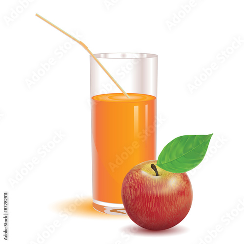 glass for juice from the ripe red apple on a white background
