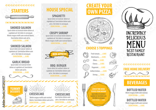 Restaurant cafe menu, template design. Food flyer.