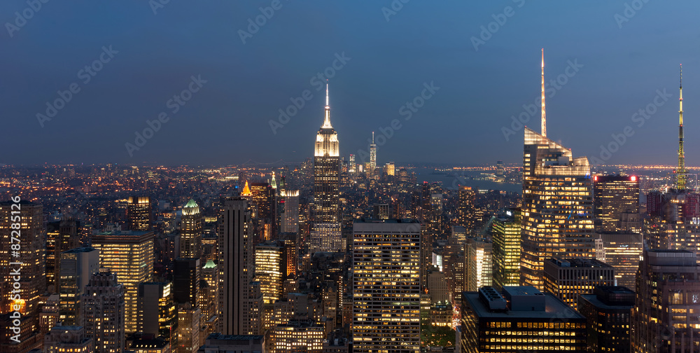Obraz premium New York city, United States. Panoramic view of Manhattan skyline and buildings at night
