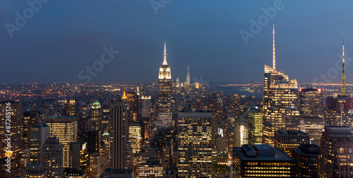 New York city, United States. Panoramic view of Manhattan skyline and buildings at night