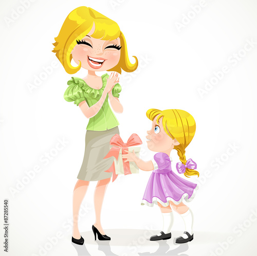 Little daughter gives mom a gift for Mother's Day