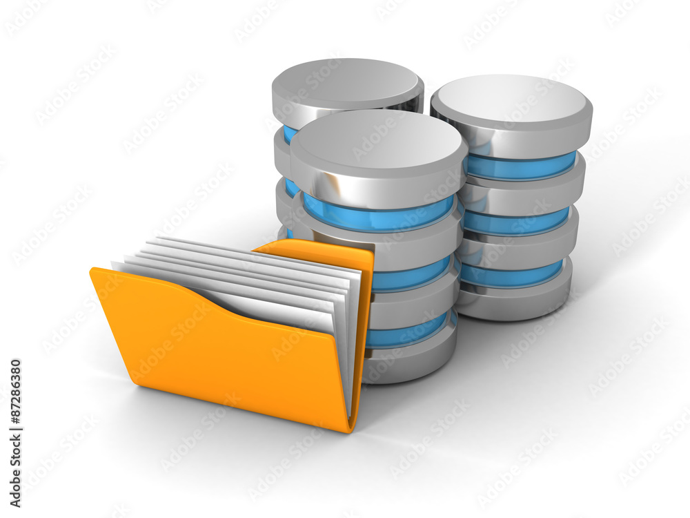 Computer Database With Yellow Office Document Folder Computer Database With Yellow Office Document Folder