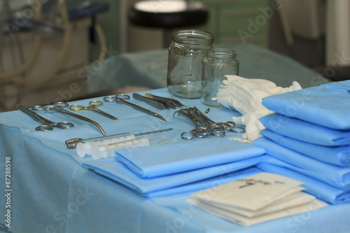 Surgical instruments on the table photo
