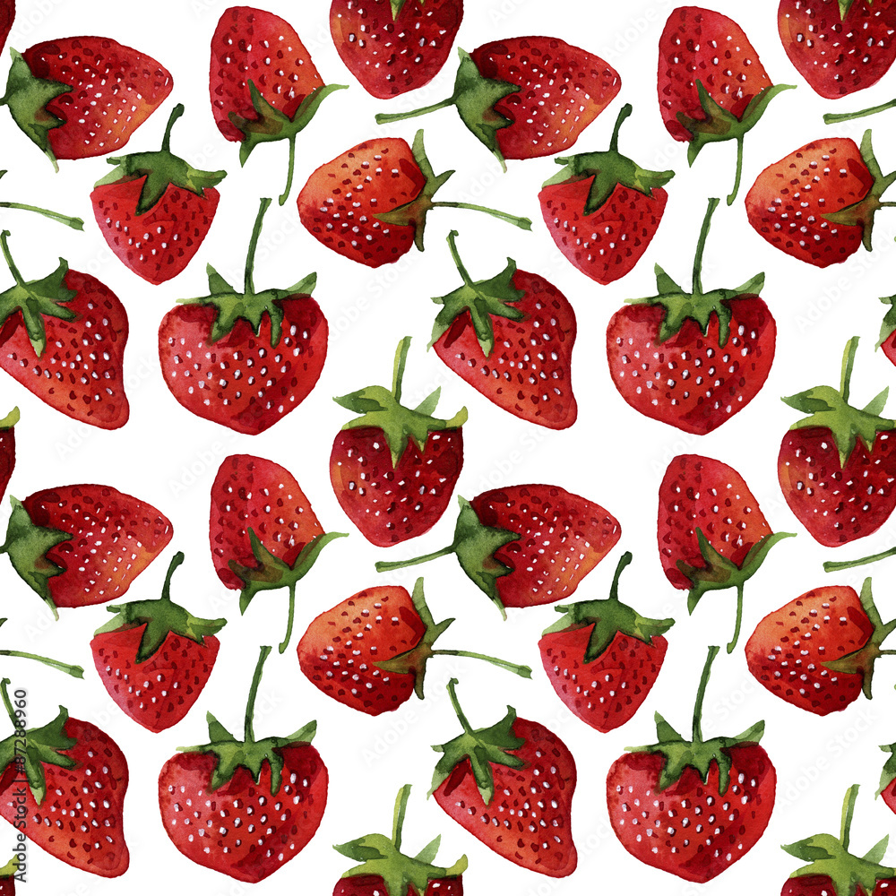 Seamless pattern. Watercolor strawberry on white background. Seamless pattern. Watercolor strawberry on white background.