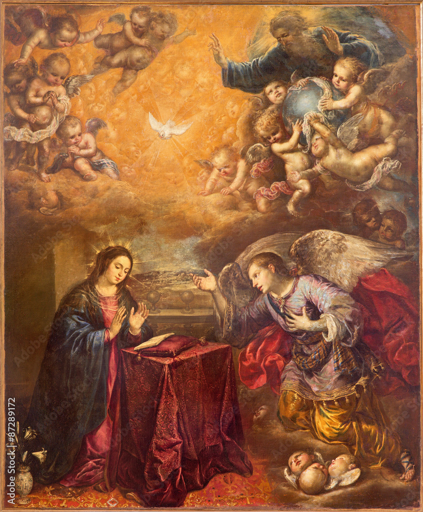 GRANADA, SPAIN - MAY 29, 2015: The baroque paint of Annunication in Iglesia de San Anton by unknown artist.