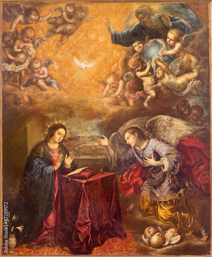 GRANADA, SPAIN - MAY 29, 2015: The baroque paint of Annunication in Iglesia de San Anton by unknown artist.