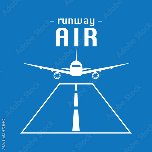 Vector Modern Minimalistic Airplane Logo. Runway Background.