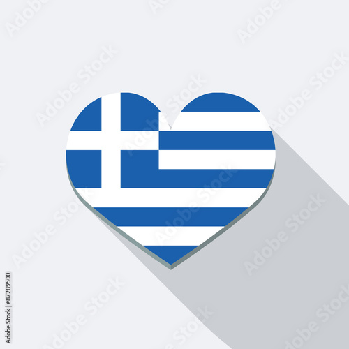 I Love Greece Icon. Flat Vector Icon With Long Shadow Design Col