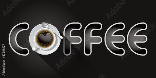 coffee word with top view of black coffee (Americano) cup