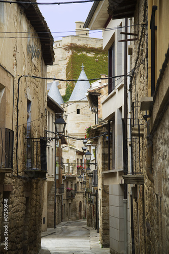 Near medieval streets leading to the Fortress of the Kings of Navarra.Olite,Spain
