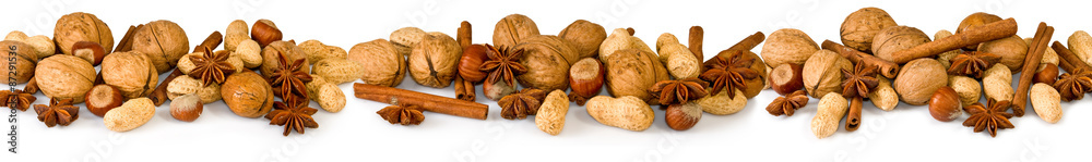 various nuts and spices - obrazy, fototapety, plakaty 