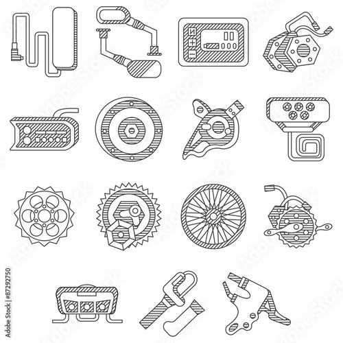 Parts for electric bike flat line icons