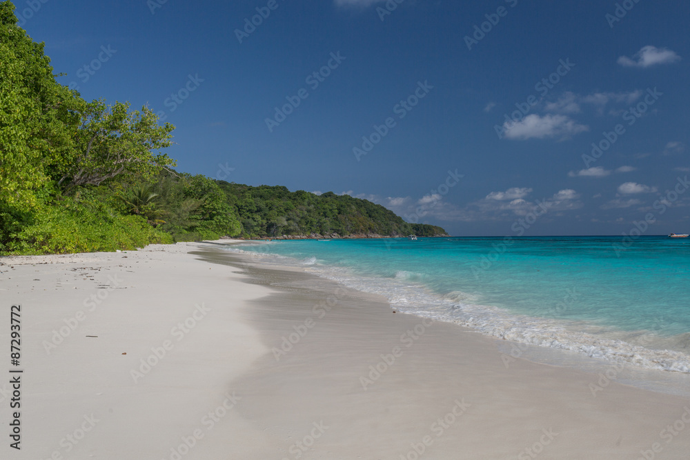 Beach of tropical crystal clear sea, Tachai island, Andaman, Tha - Stock Image Beach of tropical crystal clear sea, Tachai island, Andaman, Tha - Stock Image