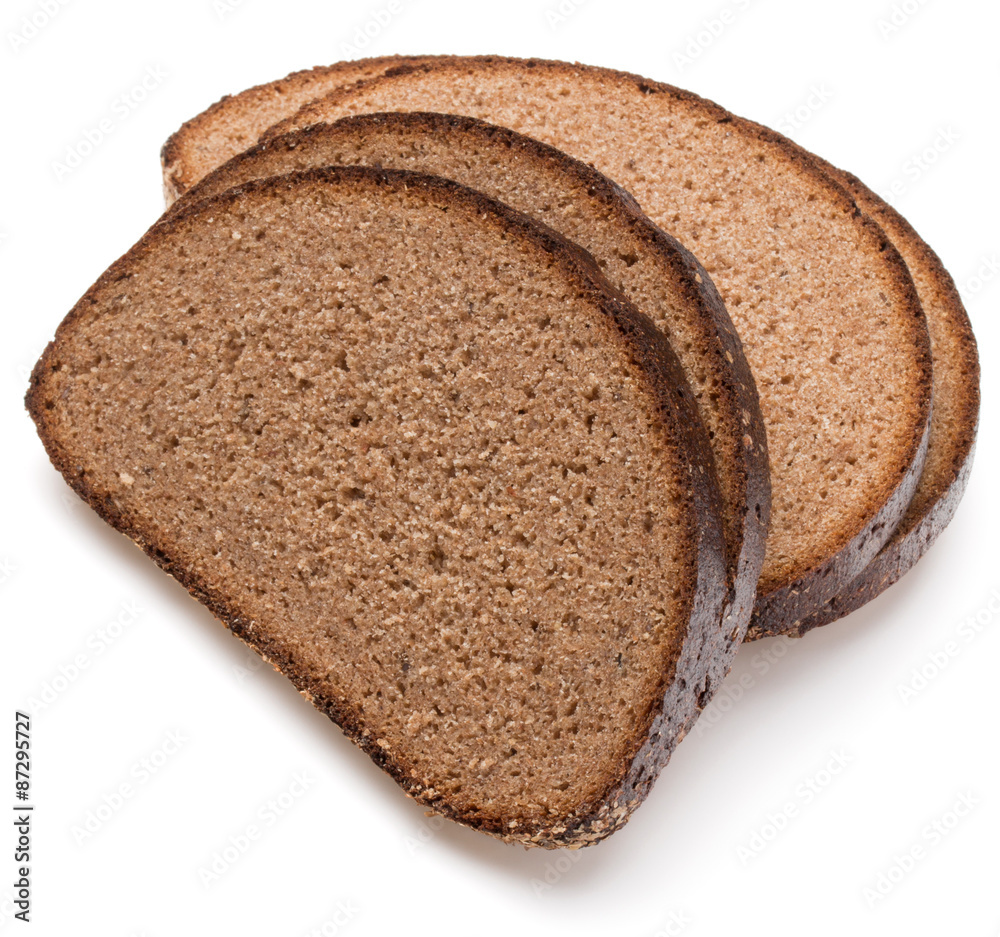 Slice of fresh rye bread isolated on white background cutout Slice of fresh rye bread isolated on white background cutout