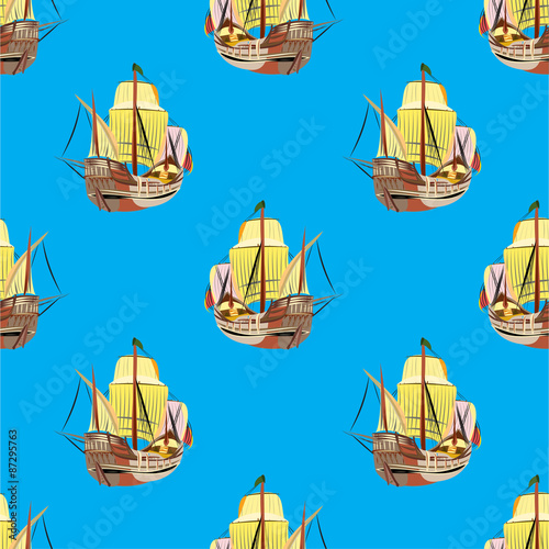 old sailing ships seamless pattern