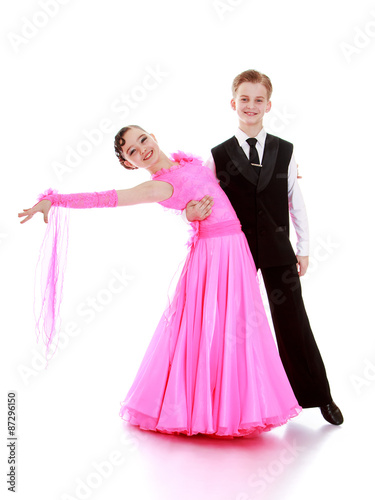Children dancers in beautiful costumes for competitions 