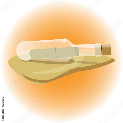 vector illustration of letter in the bottle on sand 