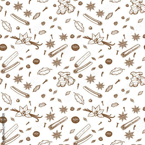 Seamless pattern with hand drawn spices