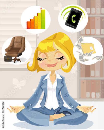 Lovely business lady is engaged in meditation to achieve success
