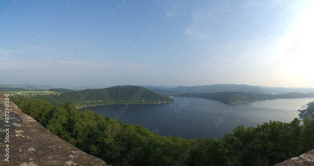 Panoramic view over the Edersee in Northern Hesse, Germany, looking from castle Waldeck