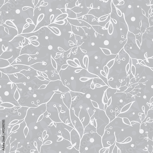 Vector Silver Grey Tree Braches Texture Seamless Pattern