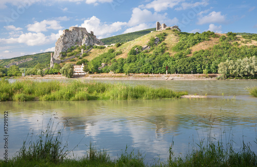 Sticker The ruins of Devin castle near Bratislava over the Danube river.