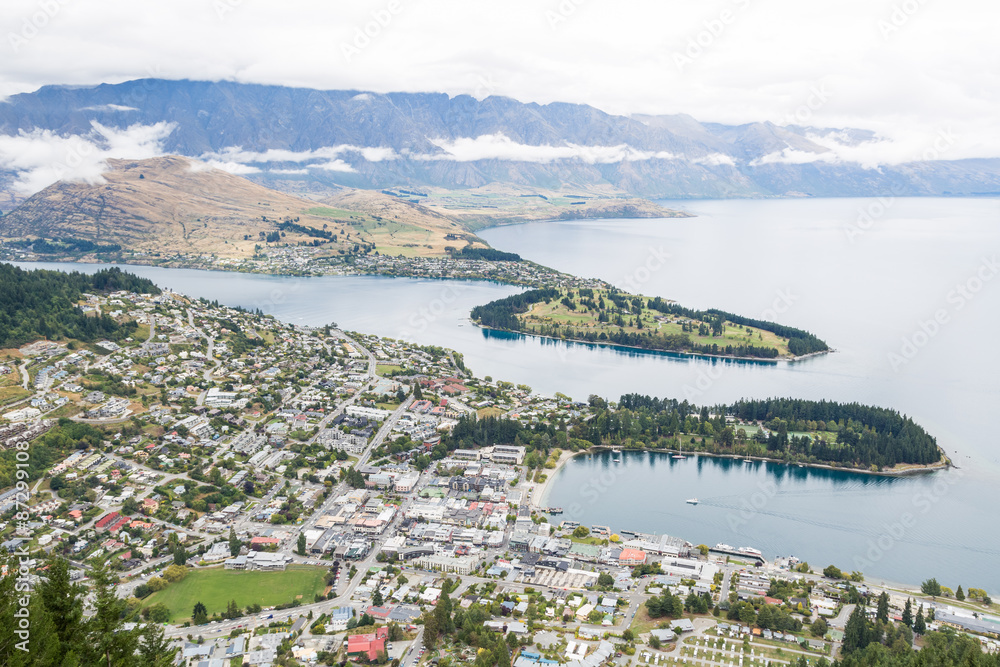 Aerial panorama of Queenstown