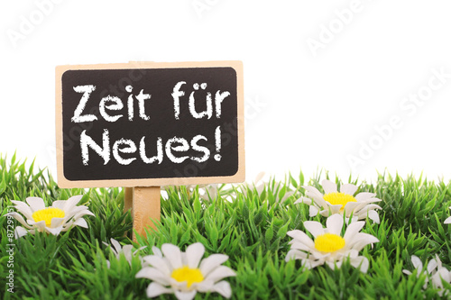 Zeit für Neues! Schild in Wiese 