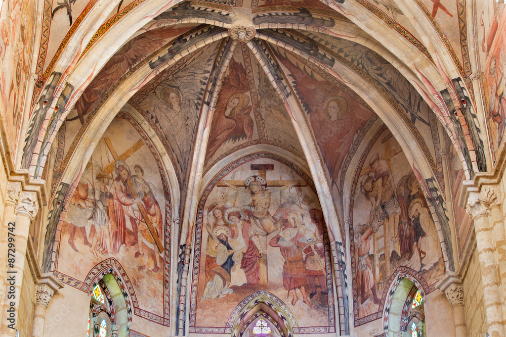 Cordoba - medieval frescoes of affliction of Christ in church San Lorenzo 