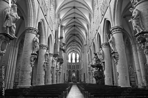 Brussels - Nave of gothic cathedral of Saint Michael