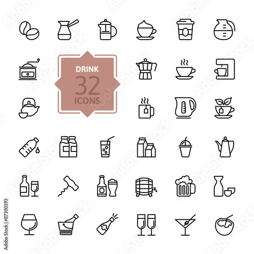 Outline web icon set - Drink, tea, coffee, alcohol