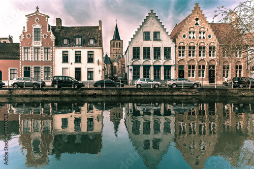 Scenic Bruges canal with beautiful houses