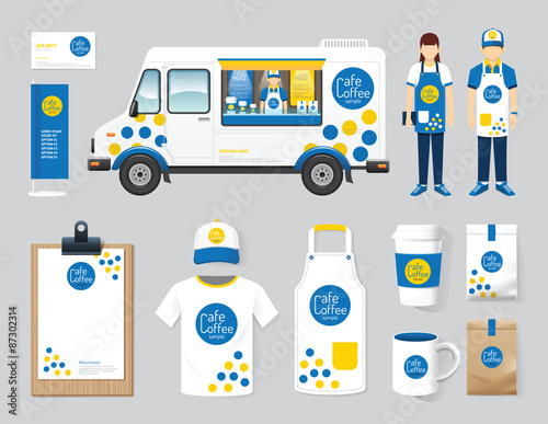 Vector restaurant cafe design set street food truck shop, flyer,
